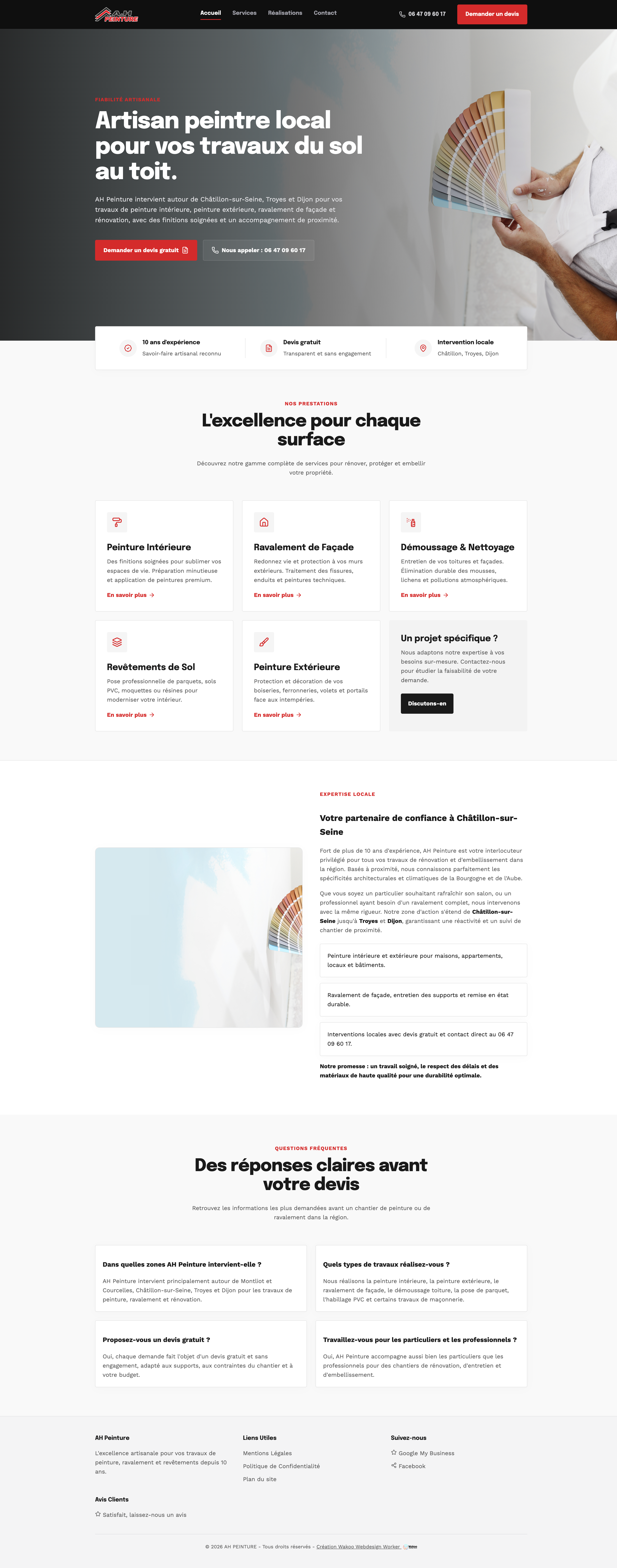 Site web AH Peinture - Peintre artisan a Montliot et Courcelles